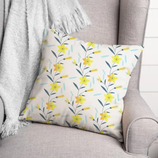 Linear Floral Print Throw Pillow White {3}
