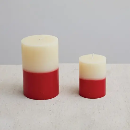 Hello Honey&reg; 4" Red & Cream Unscented Pillar Candle {3}