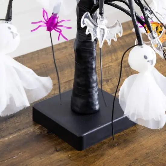 18in. Pre-Lit Artificial Halloween Ghost Dolls, Spiders, Bats & Pumpkins 24 LED Lighted Ornament Tree {7}