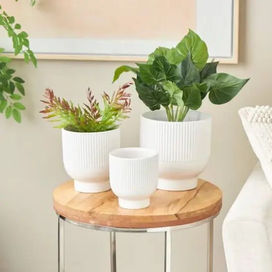 Cream Ceramic Planter with Tapered Base Set {3}