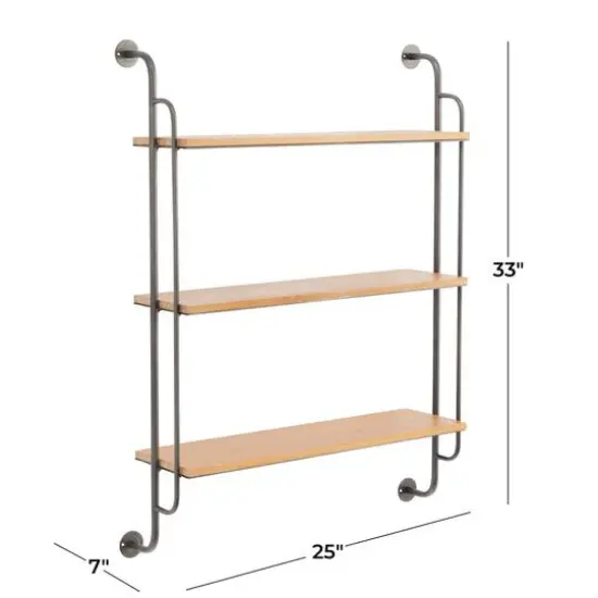 Brown Iron Industrial Wall Shelf, 33" x 25" x 7" {7}