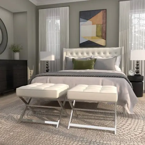 19" Leather Stool with Stainless Steel Supports White {15}