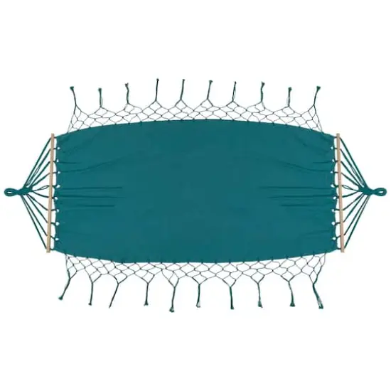 100" x 41" Hammock with Netted Fringe & Wooden Bars Green {1}