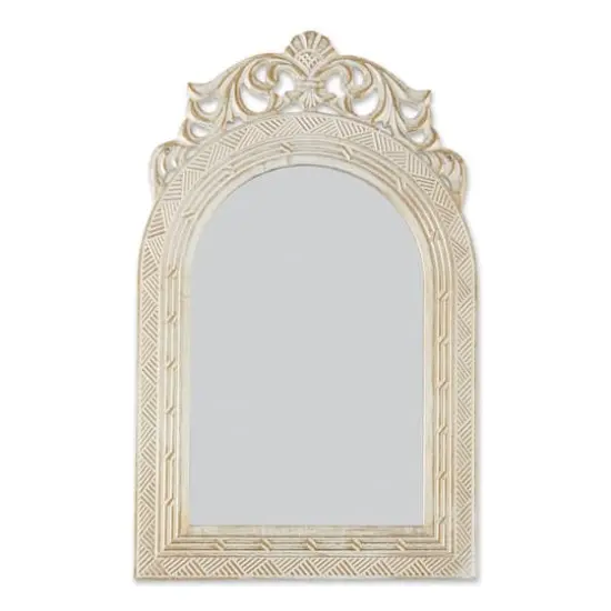 Arched-Top Antique White Wall Mirror {1}
