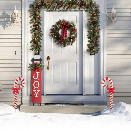 Glitzhome&reg; 33" Metal Christmas Gingerbread House and Candy Cane Yard Stake Set {6}