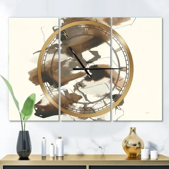 Designart Gold Glam Squares I Modern 3 Panel Wall Clock {3}