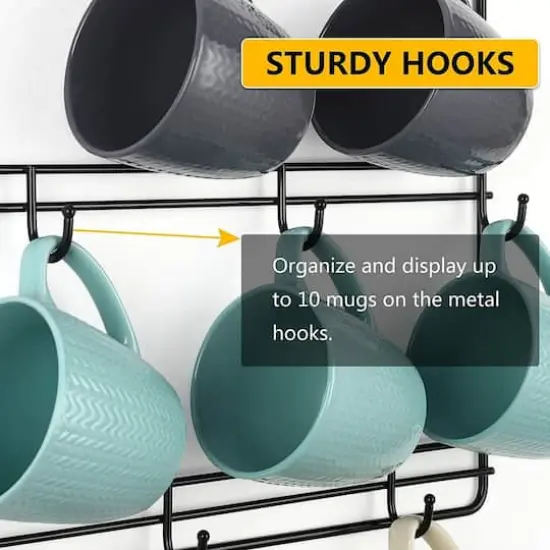 NEX&trade; Black Wall Mounted Coffee Cup Holder Set {4}