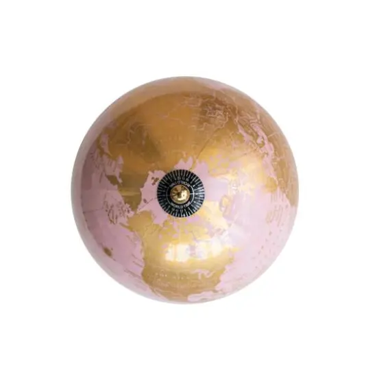Hello Honey&reg; 10.75" Pink & Gold Metal & Plastic Globe on Natural Mango Wood Stand {9}