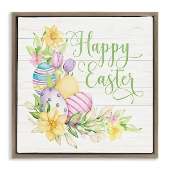 Stupell Industries Happy Easter Daffodils Floater Framed Art Brown {1}