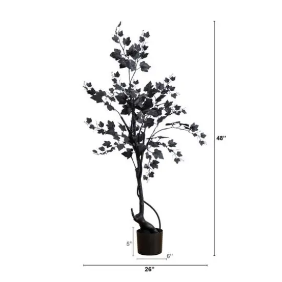 4ft. Halloween Black Maple Artificial Potted Tree {7}
