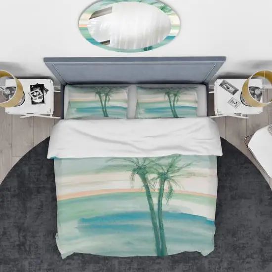 Designart Peaceful Dusk II Tropical Coastal Duvet Cover Set Blue {6}