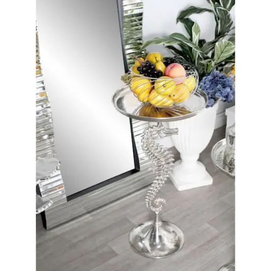 27" Silver Aluminum Coastal Accent Table {3}
