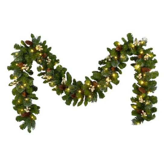 9ft. Crestwood&reg; Green & Gold Spruce & Pinecone Pre-Lit LED Garland {4}