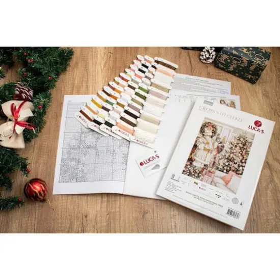 Luca-S White Santa With Christmas Tree Counted Cross-Stitch Kit {7}