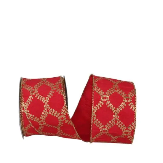 JAM Paper 2.5" x 10yd. Filigree Crest Dupione Wired Ribbon Scarlet/Gold {2}