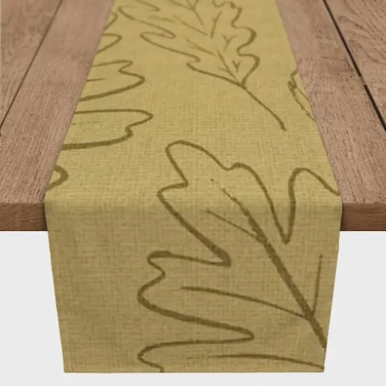 90" Mustard Yellow Large Leaf Pattern Cotton Twill Runner {1}