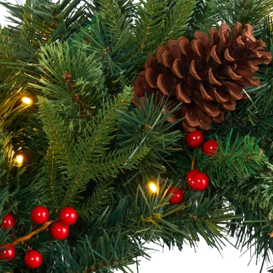 24" Clear LED Mixed Pine & Berries Christmas Wreath {4}