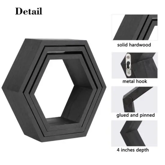NEX&trade; Black Wall-Mounted Hexagon Floating Shelves Set {4}