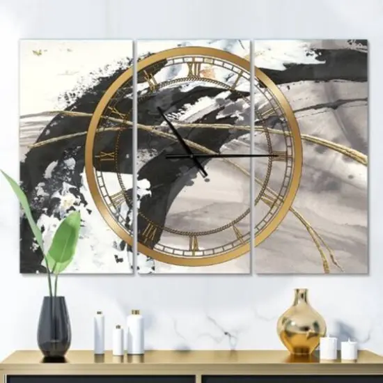 Designart Glam Painted Arcs I Modern 3 Panel Wall Clock {3}