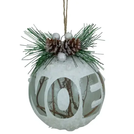 5" White Frosted NOEL with Holly and Berries Christmas Glass Ornament {1}