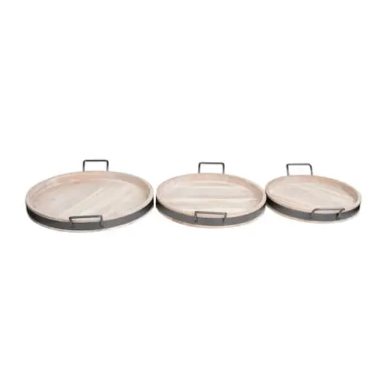Round Wood Decorative Nesting Tray Set Cream {1}