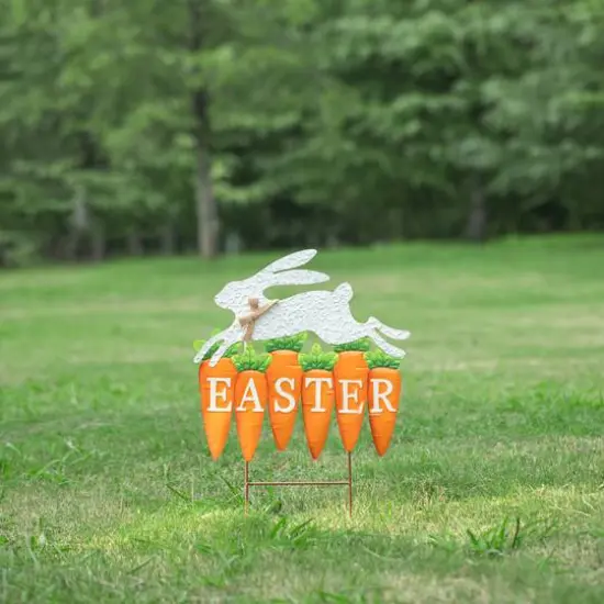 Glitzhome&reg; 24" Metal Bunny & Easter Carrots Yard Stake {3}