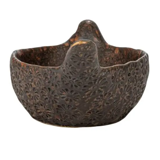 Hello Honey® 10" Brown Debossed Stoneware Bird Bowl with Reactive Glaze, 2ct. {11}