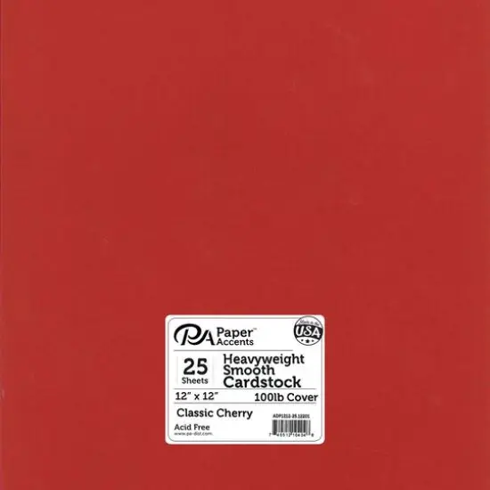 PA Paper&trade; Accents Smooth 12"x 12" Heavyweight Cardstock, 25 Sheets Classic Cherry {1}
