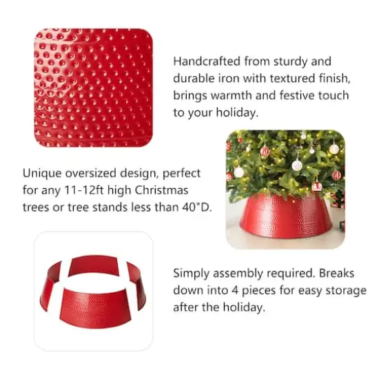 Glitzhome&reg; Red 40.5" Hammered Metal Tree Collar {8}