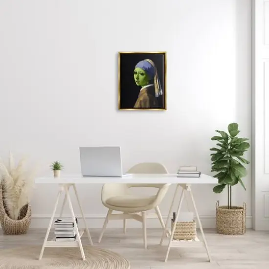 Stupell Industries Girl With Pearl Earring Alien Framed Floater Canvas Wall Art Gold {4}