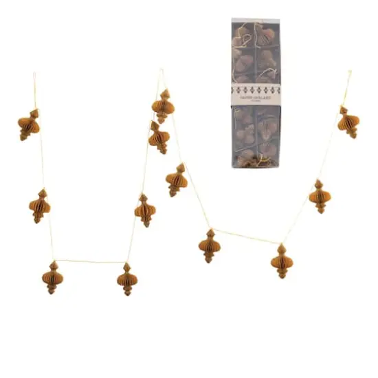 Hello Honey® 6ft. Handmade Recycled Paper Honeycomb Finial with Gold Glitter Garland Chestnut {1}