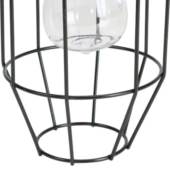 9.5" Black Geometric Oblong Outdoor Hanging Solar Lantern with Handle {5}