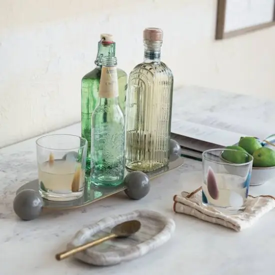 Hello Honey&reg; 8" Beige Oval Marble Serving Tray {5}