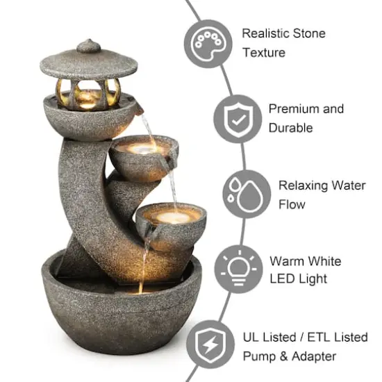 Glitzhome&reg; 32" 4-Tier LED Pagoda Outdoor Fountain {4}