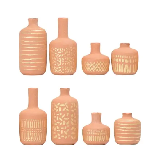 Hello Honey&reg; Stoneware Vases with Gold Pattern Set Terracotta {4}