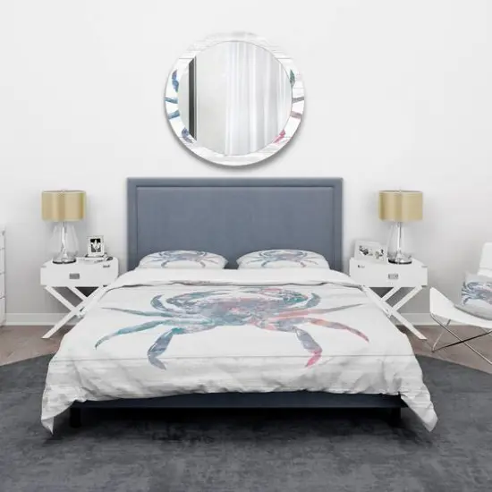 Designart 'Pink Crab Ocean Life' Coastal Bedding Set - Duvet Cover & Shams {4}
