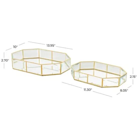 Clear & Gold Beveled Glass & Metal Wide Octagon Jewelry Box Set {5}