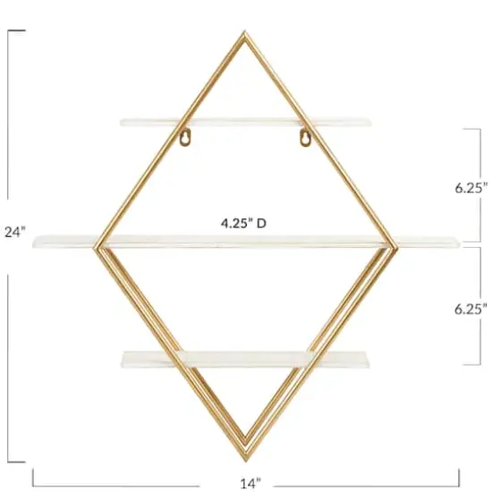 Hello Honey&reg; Wood & Gold Diamond Wall Shelf White {8}