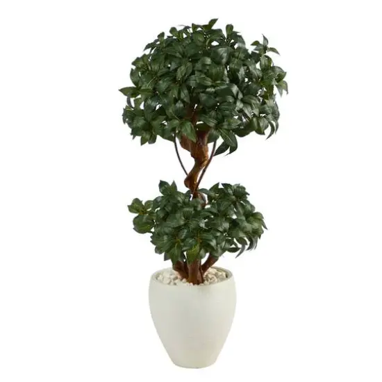 4ft. Sweet Bay Double Ball Topiary Artificial Tree in White Planter {1}