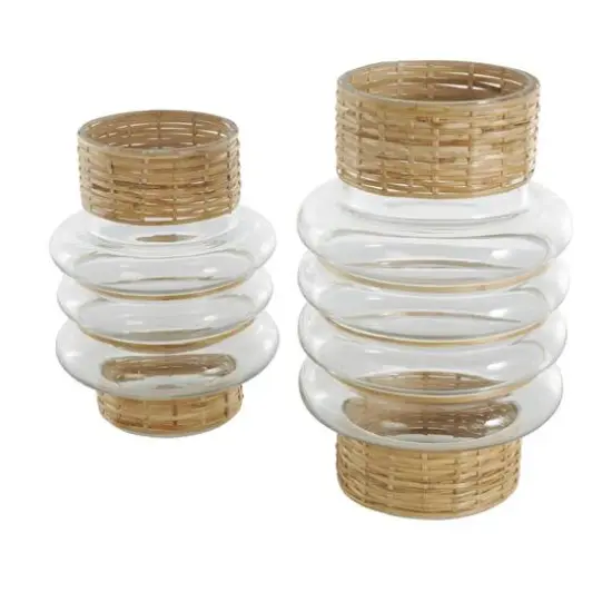 Clear Rattan Wrapped Glass Bubble Vase Set {9}