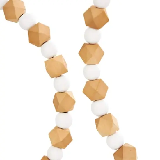 Brown Wood Geometric Beaded Ring Sculpture Set {4}