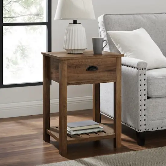 Walker Edison 18" Reclaimed Barnwood Country Drawer Side Table {7}