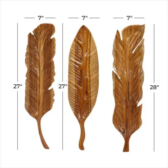 Set of 3 Brown Teak Wood Rustic Wall Decor 7", 27" {8}