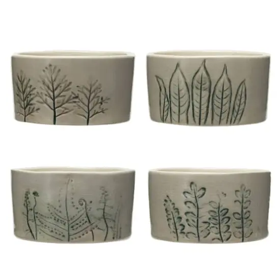 Hello Honey&reg; 4" Cream Stoneware Botanicals Bowl Set {4}