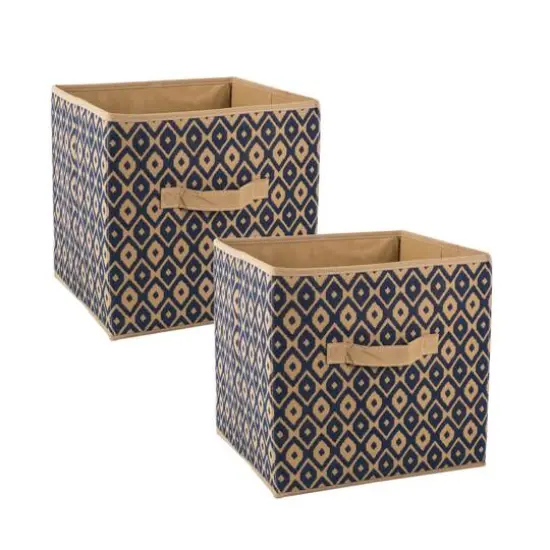 Nautical Blue Nonwoven Ikat Polyester Square Cube Set {1}