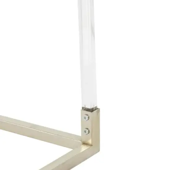 46" Silver Metal Minimalistic Open Framed Living Room Coffee Table with Clear Glass Top & Acrylic Legs {5}