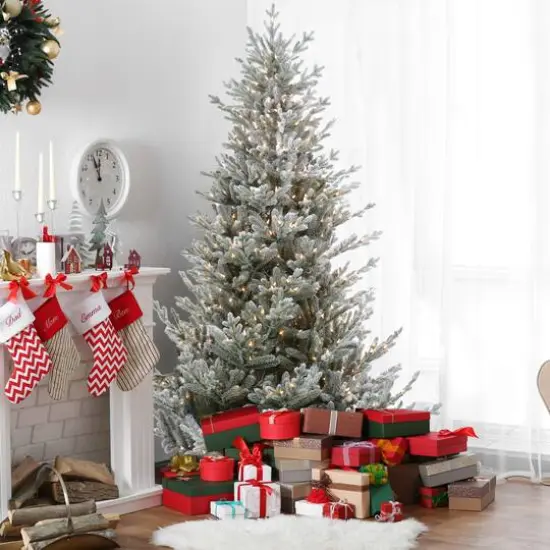 6.5ft. Pre-Lit Real Touch&trade;️ Flocked Little River Fir Artificial Christmas Tree, Clear Lights {3}