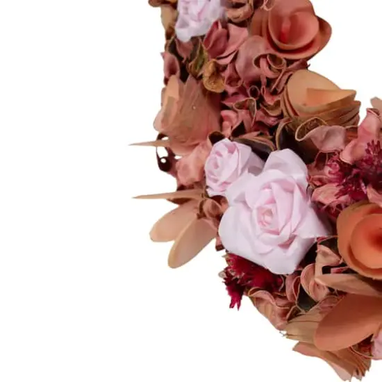 13" Pink & Red Flower Wood Spring Wreath {5}