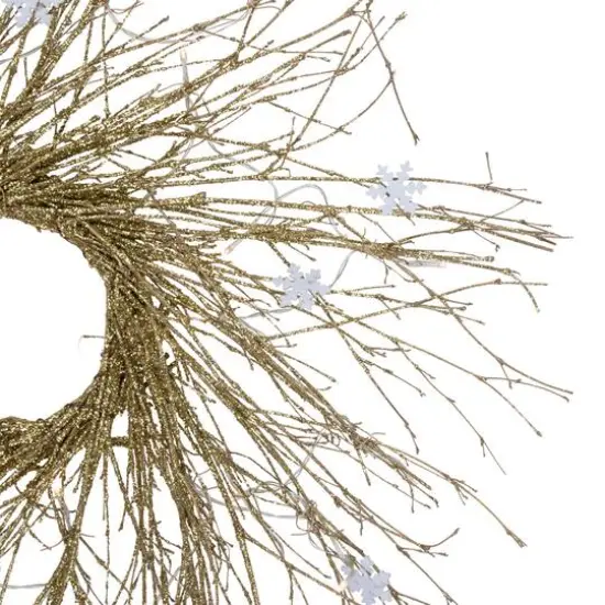 36" Pre-Lit Gold Glittered Twig Wreath with Warm White Lights {7}