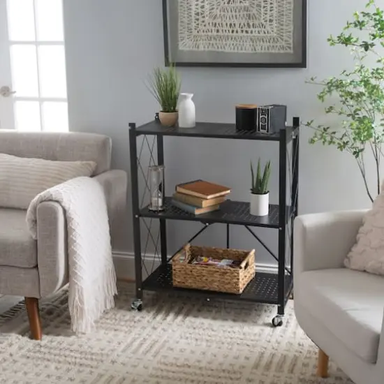 Organize It All Black 3-Tier Foldable Metal Rack with Wheels {3}